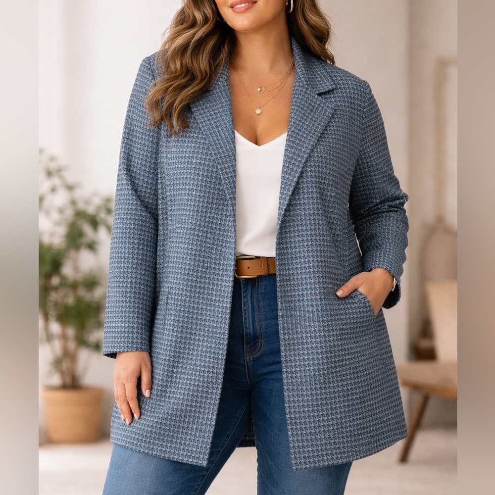 J. Jill Wearever Collection Knit Blazer Jacket Blue Patterned Size 2X